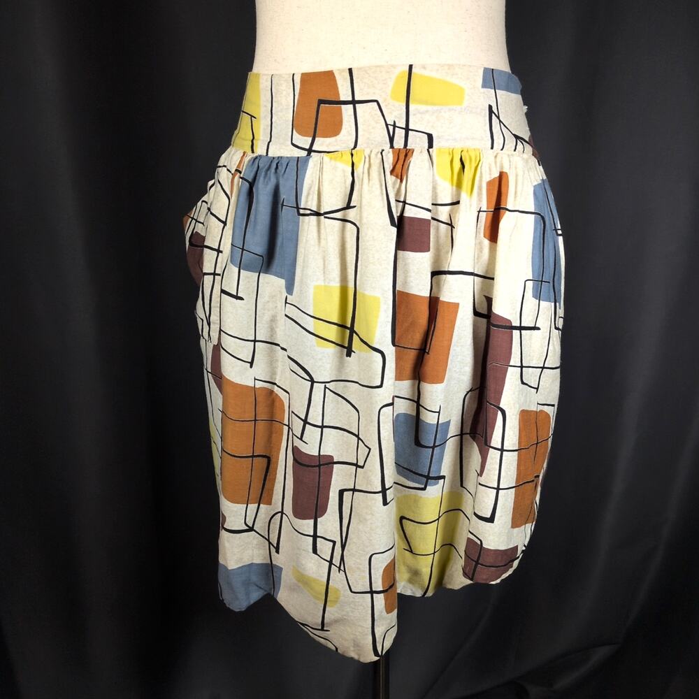 Vintage MCM Atomic Square Geometric Half Apron Scalloped Hem with Pockets